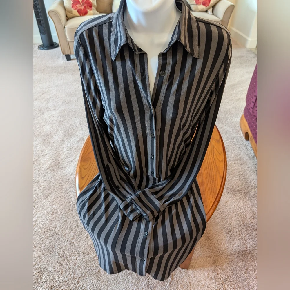Norma Kamali black/gray striped Button-Up Dress - size S - Picture 6 of 7